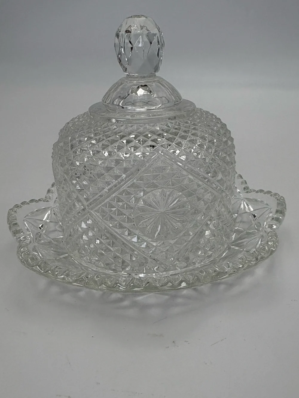 Vintage Fostoria Avon Clear Glass Ornate Domed Butter or Cheese Dish